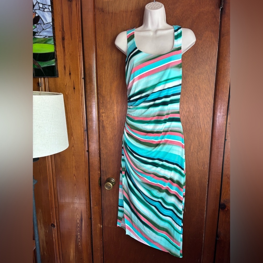 LONDON TIMES size 12 Striped Multicolor Sleeveless Dress preowned